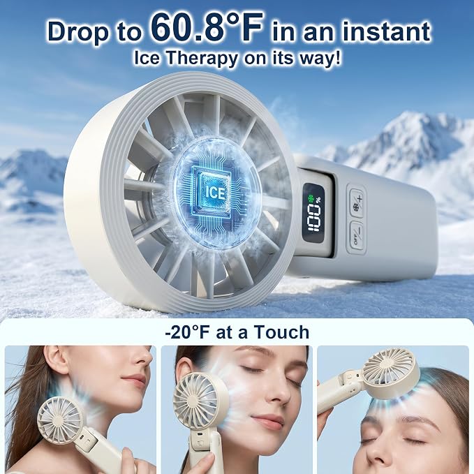 Handheld Portable Fan with Ice Cooling Rechargeable 5.5m/s Speed | 5-Speed, Independent Switch, Digital Display, Foldable Personal Fan for Travel/Concerts/Sport Events/Gifts - Image 2