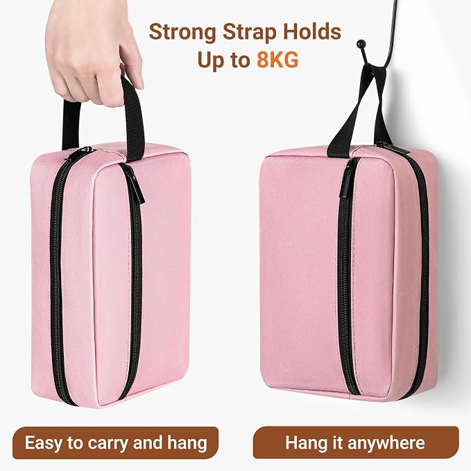 Elviros Travel Toiletry Bag for Women and Men, Lightweight Makeup Bag Hanging Dopp Kit with Compartment Cosmetic Organizer Small Tool Bag Travel Essentials,Gifts for Women(Pink) - Image 3