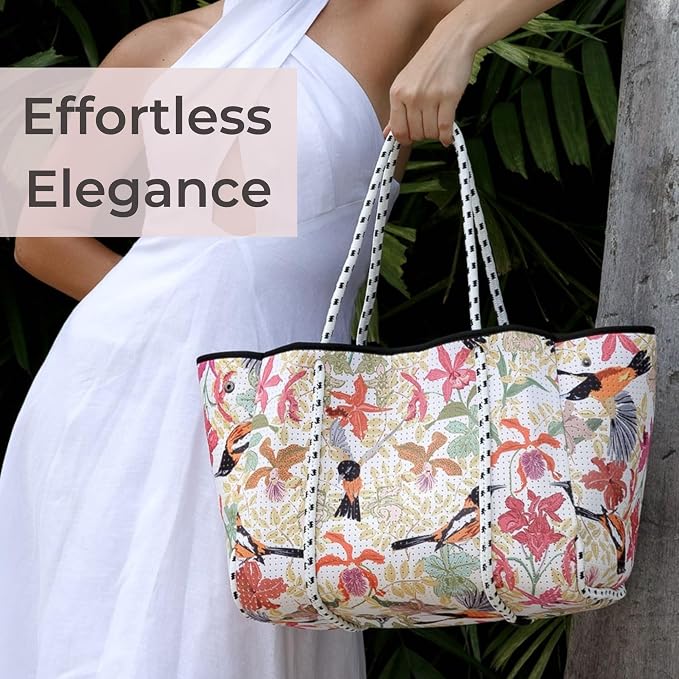 POPUPS Large Neoprene Tote Bag for Women - Everyday Designer Handbag for Travel Work and Beach with Pockets and Zipper Pouch - Image 8