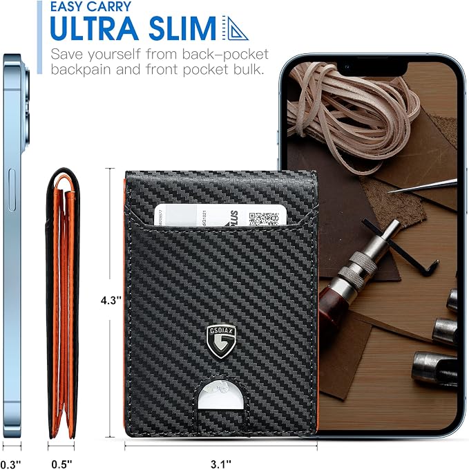 GSOIAX Slim Wallet for Men RFID Blocking Bifold Wallet Carbon Fiber Front Pocket Wallet with 11 Card Holder Minimalist Mens Wallet with Gift Box(Carbon Orange) - Image 2