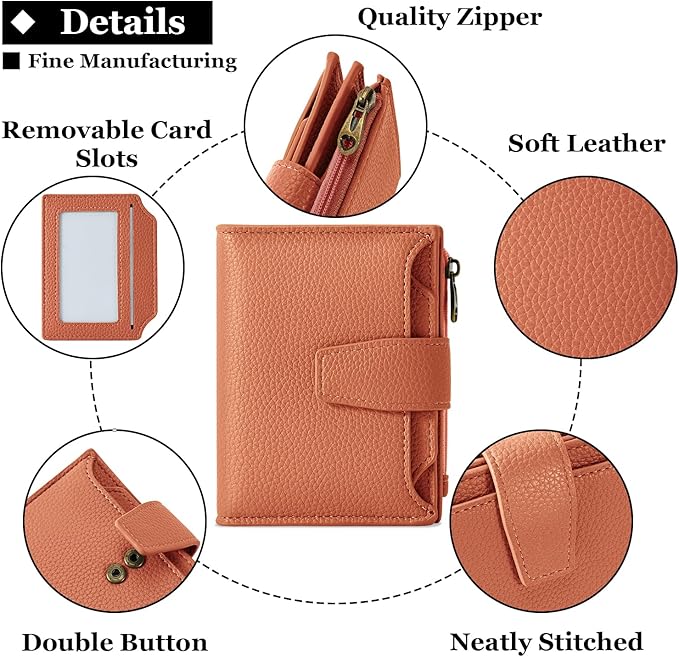 Small Wallet Women RFID Blocking Soft Leather Bifold Compact Card Holder Wallet for Women with Zipper Coin Pocket 4 ID Window - Image 5