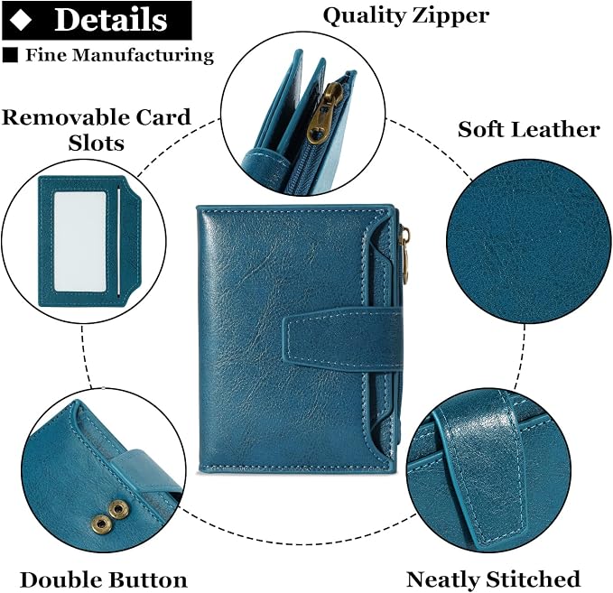 Small Wallet Women RFID Blocking Soft Leather Bifold Compact Card Holder Wallet for Women with Zipper Coin Pocket 4 ID Window - Image 5