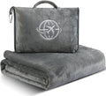 2-in-1 Travel Blanket and Pillow – Lightweight, Compact, Ultra Soft, Machine Washable – Handle, Luggage Sleeve, Backpack Clip – for Travel Airplane, Car, Office (Gray) by Unknown