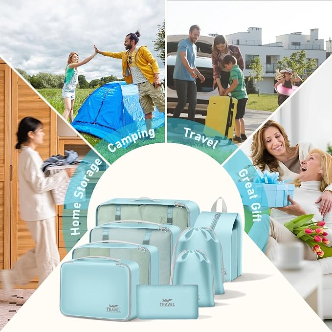 8 Set Packing Cubes for Travel Suitcase Organizer Bags Luggage Packing Cubes Set Travel Essentials Accessories Gifts for Women Blue - Image 7