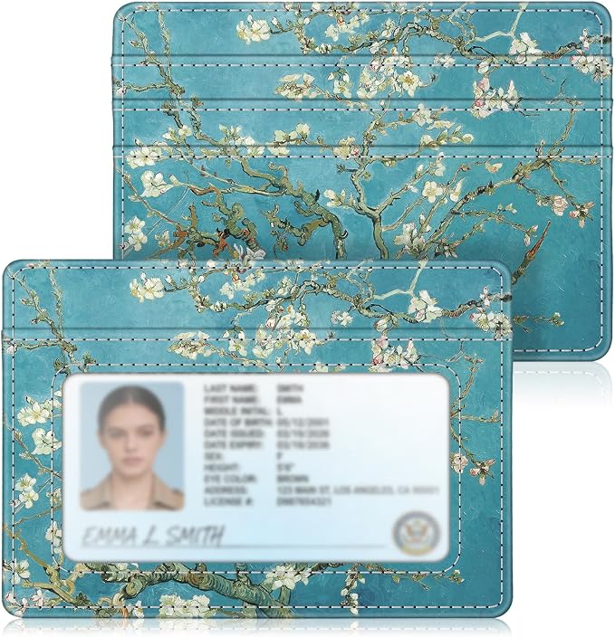 FINTIE Slim Minimalist Front Pocket Wallet RFID Blocking Credit Card Holder | Card Cases with ID Window for Men Women, blossom by Fintie