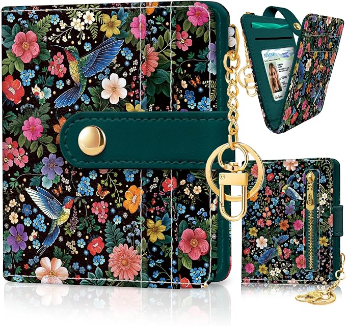 Jogjam Bird Floral Small Women Wallet, Rfid Slim Compact Credit Card Holder | PU Leather Bifold Cash Zipper Coin Pocket ID Window, for Female Ladies Teen Girls Girly Gifts by Jogjam