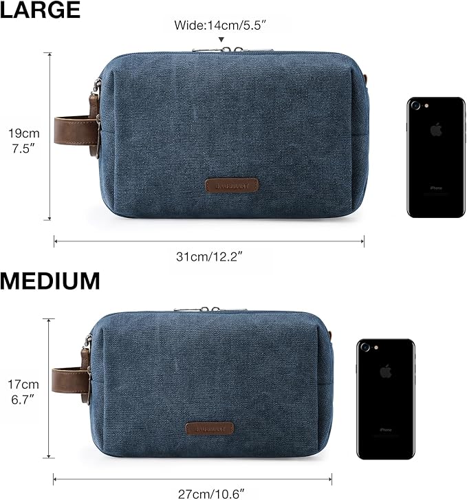 BAGSMART Toiletry Bag for Men, Canvas Travel Toiletry Organizer Dopp Kit Water-resistant Shaving Bag for Toiletries Accessories,Navy Blue-Large - Image 6