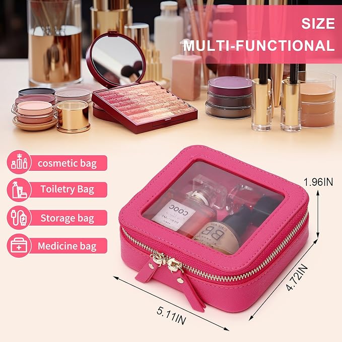 Pinkmik Mini Clear Makeup Bag, Fuxia, MINI | Small Size, Cosmetic & Toiletry Case, Zipper Closure, Purse Organizer, Car Essentials - Image 3