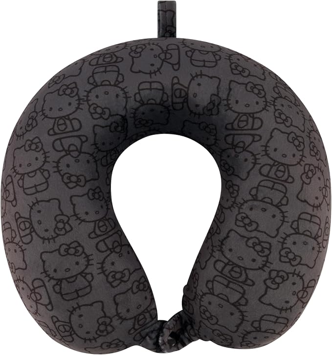 FUL Hello Kitty Neck Pillow, Black | All Over Print Memory Foam Travel Accessories for Airplane, Car and Office, Comfortable and Breathable by fulLuggage