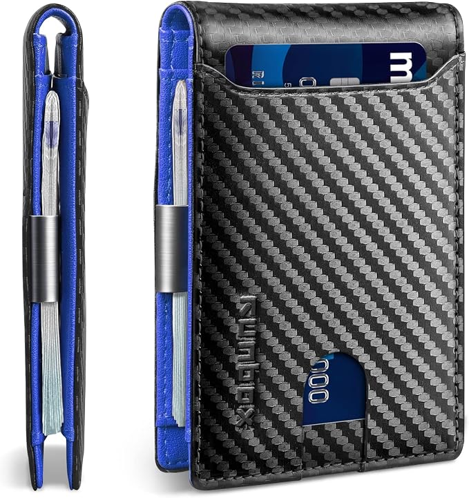 RUNBOX Slim Wallet for Men - RFID Blocking Leather Bifold with Money Clip | Minimalist Front Pocket Wallet Holds 11 Cards,Slim Thin Design,RFID Blocking Protection, Practical Birthday Gifts for Men by RUNBOX