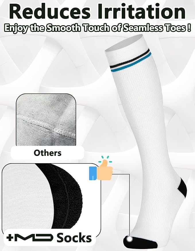 +MD 3 Pairs Bamboo Viscose Compression Socks for Women Men 15-20mmHg Knee High Support Stockings for Pregnancy Nurse Travel - Image 4