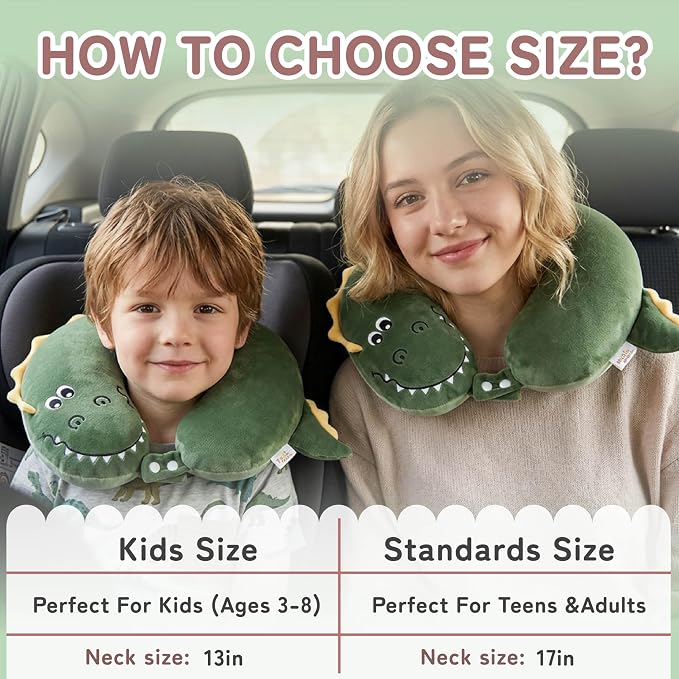 Memory Foam Travel Neck Pillow for Teens and Adults, Crocodile Design | Removable cover, machine washable, 360-degree head & chin support, 17 in neck size for teens and adults, car & airplane use - Image 2