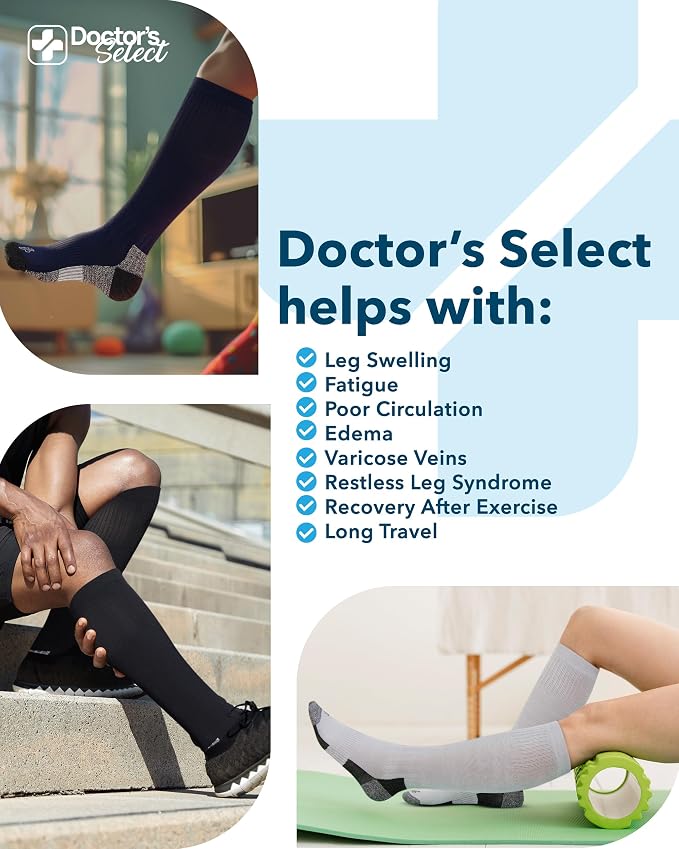 Doctor's Select® Bamboo Viscose Light Compression Socks for Women & Men - 3 Pairs, 8-15 mmHg Compression Socks, Knee High - Image 5