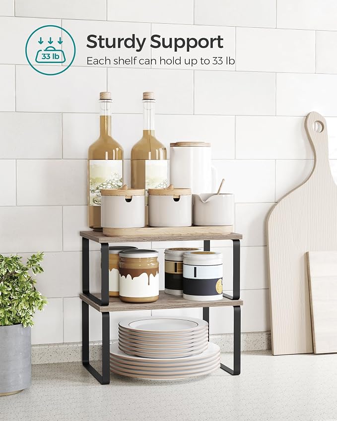 SONGMICS Cabinet Organizer Shelf, Set of 4 Spice Rack, Kitchen Storage | Stackable Shoe Storage Organizer, 60s Assembly, Transparent and Cloud White, DENNYS Collection ULSP206W01 - Image 5