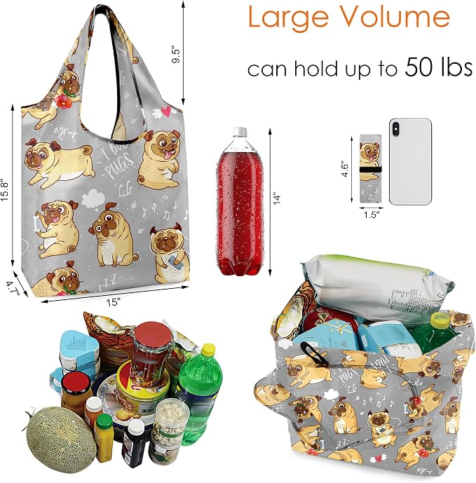 BeeGreen Dog Lover Gifts for Women Animals Reusable Grocery Bags Shopping Bags Bulk 6 Pack 50LBS X-Large Foldable-Machine Washable Shepherd Collie Bulldog Dog Paws Pet Bags - Image 3