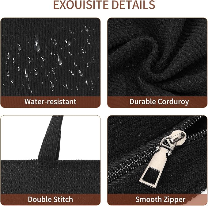 Corduroy Tote Bag for Women Crossbody Bags Lightweight Handbags Shoulder Bag with Zipper Pockets for Work Shopping - Image 5