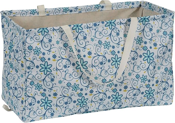 Household Essentials White and Blue Floral Krush Container All-Purpose Utility Tote by HouseholdEssentials