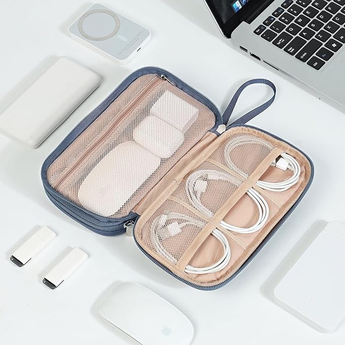 NISHEL Electronics Travel Organizer Cord Case, Charger Cable Tech Bag | Double-layer bag keeps chargers, cables, flash drive, and small tech essentials organized for trip, Medium, Aegean-Blue - Image 7