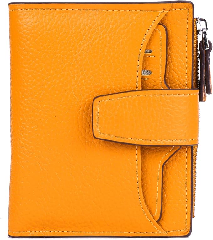 Women's RFID Blocking Leather Small Compact Bi-fold Zipper Pocket Wallet Card Case Purse with id Window by AINIMOER