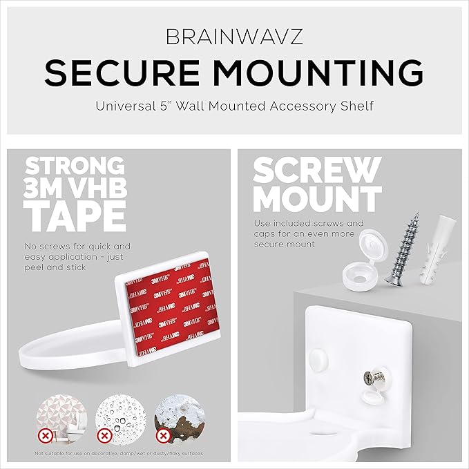 BRAINWAVZ 5” Round Floating Shelf Mount for Security Cameras Baby Monitors Speakers Plants Toys & More Universal Holder Stick-On Or Screw Mount, Easy to Install (White) - Image 6