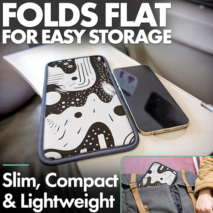 Airplane Phone Holder - Foldable Phone Stand for Plane Travel | Aluminum Build, 9 x 5 in. Boho Black, Tabletop Mount Desk, Plane Tray Seat back, Treadmill, Fits iPhone Cell Phone - Image 3
