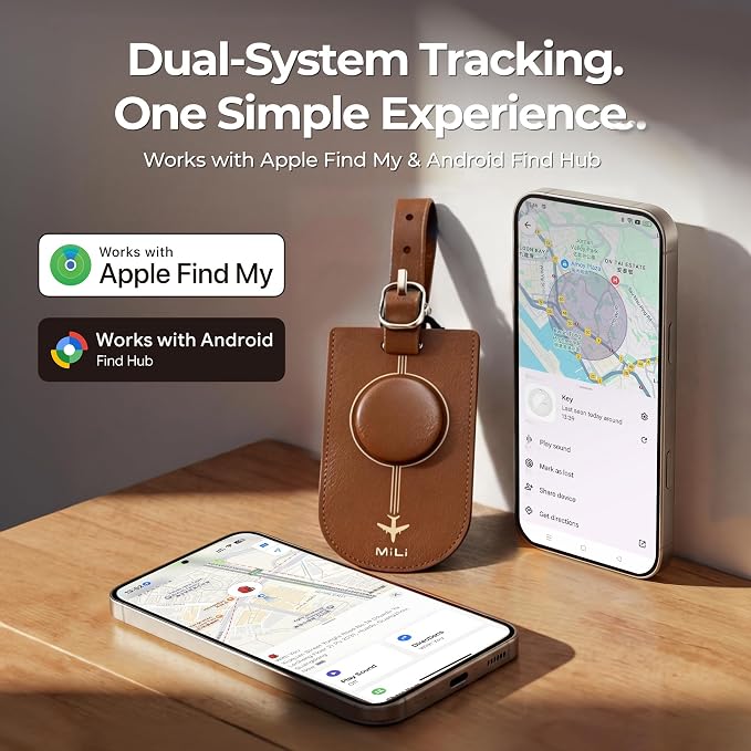 MiLi Smart Bluetooth Luggage Tracker Tag for iOS & Android | Works with Apple Find My & Google Find Hub, Anti-Lost Leather Travel Locator for Suitcase, Backpack & Gear, Brown - Image 4