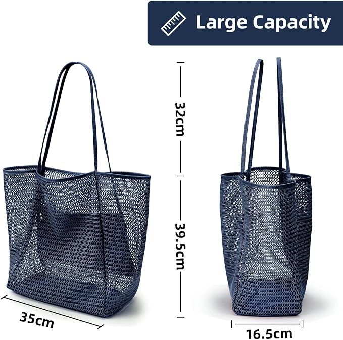 KALIDI Beach Mesh Tote Bag, Casual MAX 23L Summer Foldable Hobo Bag Women | Sandproof Widen Strap Large Shoulder Bag For Lake Pool Vacation Travel Picnic Grocery Market Shopping Carrier - Image 6