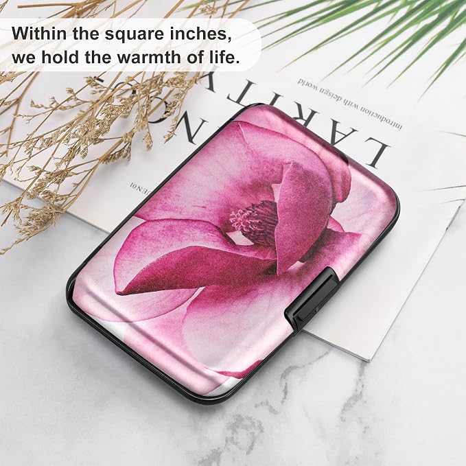 Mini RFID Aluminum Wallet Credit Cards Holder Business Card Case Metal ID Case for Men Women(Pink Magnolia) - Image 6