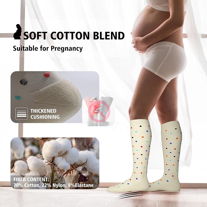 LEVSOX Cotton Compression Socks for Women&Men 20-30mmHg Knee High Cute Support Sock for Nurses Pregnancy Travel - Image 4