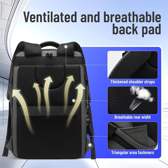 50L Waterproof Carry on Travel Backpack for Men Women, Airline Approved Convertible Duffle Backpack Luggage Bag, TSA Overnight Bags, Fits 17" Laptop Smart Backpack-Grey - Image 6