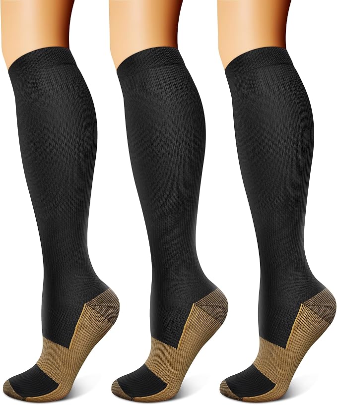 FEYHAY Copper Compression Socks (3 Pairs) 15-20 mmHg Circulation is Best Athletic & Daily for Men & Women, Running, Climbing by FEYHAY