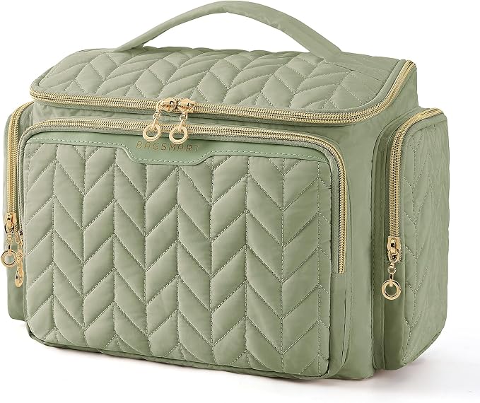 BAGSMART Travel Toiletry Bag, Large Wide-open Travel Bag for Toiletries, Makeup Cosmetic Travel Bag with Handle-Green by BAGSMART
