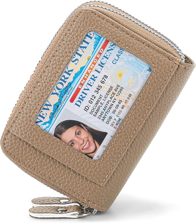 RNIEGA Credit Card Holder Wallet RFID Blocking Leather Small Wallet for Women Double Zipper Wallet with ID Window by RNIEGA