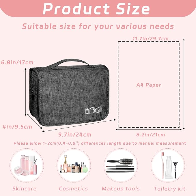 Toiletry Bag Travel Bag with Hanging Hook for Women and Men,Black | Waterproof Small Capacity Hanging Multifunctional Makeup Bag for Toiletries, Portable Cosmetic Bag Travel Organizer - Image 2