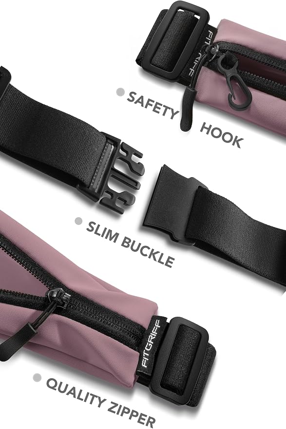 Fitgriff® Running Belt V2 for Men & Women - Slim Fanny Pack, Phone Holder for Jogging, (Fits All Cell Phones) - Money Belt, Runners Waist Pouch (Dusty Rose, One Size (Waist 24.4 – 43.3 inches)) - Image 4