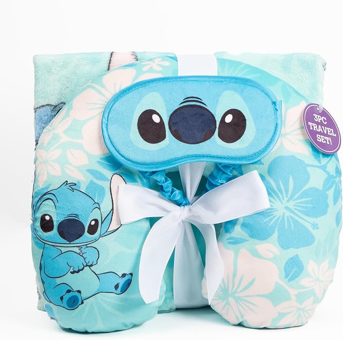 Jay Franco Disney Lilo & Stitch Kids Travel Set - 3 Piece Set Includes 40 x 50 Throw Blanket, Eye Mask, and Neck Pillow - Super Soft & Cozy Travel Accessories - Image 6