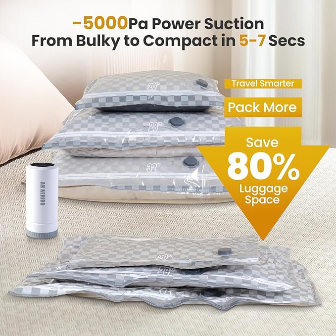 21 Pack Vacuum Storage Bags for Travel with Digital Display Air Pump,Carry-on Packing Bags for Luggage and Suitcase,Space Saver for Clothes - Image 4