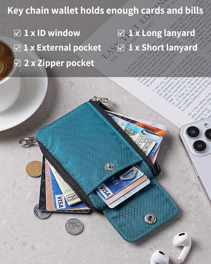Artpaxy Minimalist Wallet For Mens Womens, Keychain RFID Blocking Zipper Small Wallet with ID Window 2 Lanyards,Water Resistant Travel Cash Card Coin Case Boys Girls - Image 5