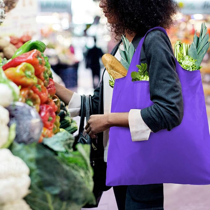BeeGreen Purple Reusable Grocery Bags Wholesale Purple Reusable Kitchen Bags Bulk Foldable-Machine Washable with Zipper Storage Pouch 20 Packs - Image 8