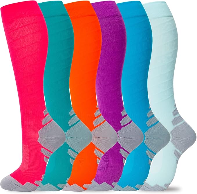 fenglaoda Compression Socks Women Men 6 Pairs, Knee High Best Support Circulation Socks for Running, Travel, Flight, Nurse by fenglaoda