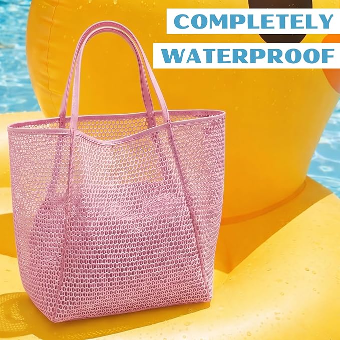 Rave Envy Large Mesh Beach Tote Bag - Waterproof Pool & Travel Beach Bag | Large Capacity | Sturdy Base | Lightweight Foldable Design | Quick-Drying Breathable Fabric | Spacious Multi-Pocket Storage - Image 7