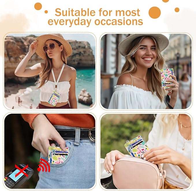 Yonlevres Flamingo Credit Card Holder Slim Wallet Women RFID Blocking Small | Front Pocket, Handy, RFID Blocking, Woman Girls Ladies Gifts, D-ring for Keychain,Thin Mini Card Case, ID Window, PU Leather - Image 3