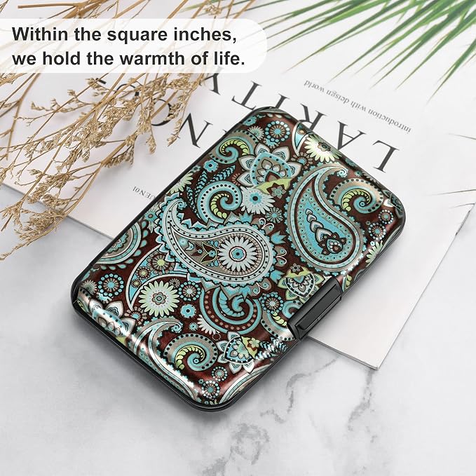 Mini RFID Aluminum Wallet Credit Cards Holder Business Card Case Metal ID Case for Men Women (Blue flower) - Image 6