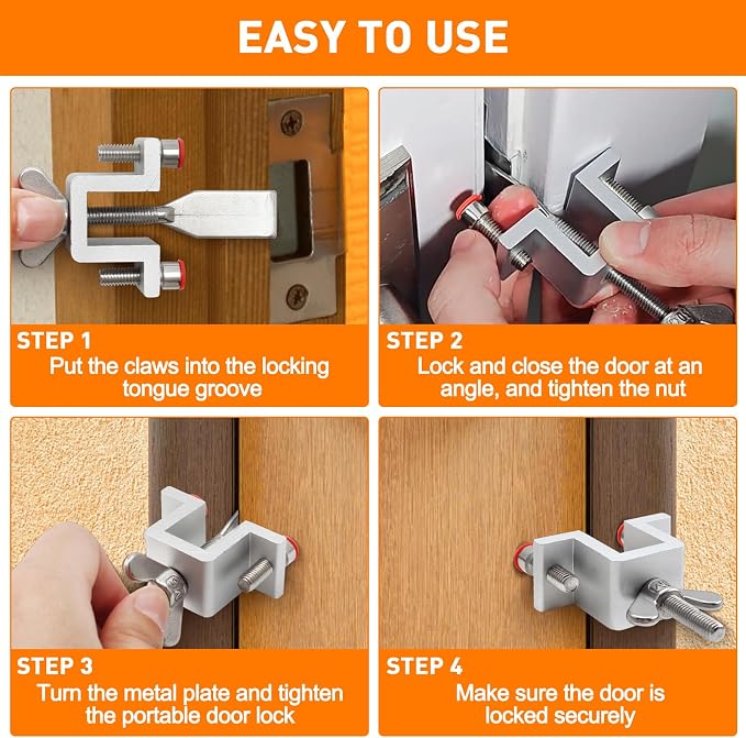 HOWDIA Portable Door Lock Dual Nut Adjustment, Thickened Body Hotel Door Locks for Travelers Security, Home Door Safety Locks from Inside for Additional Privacy - Image 7