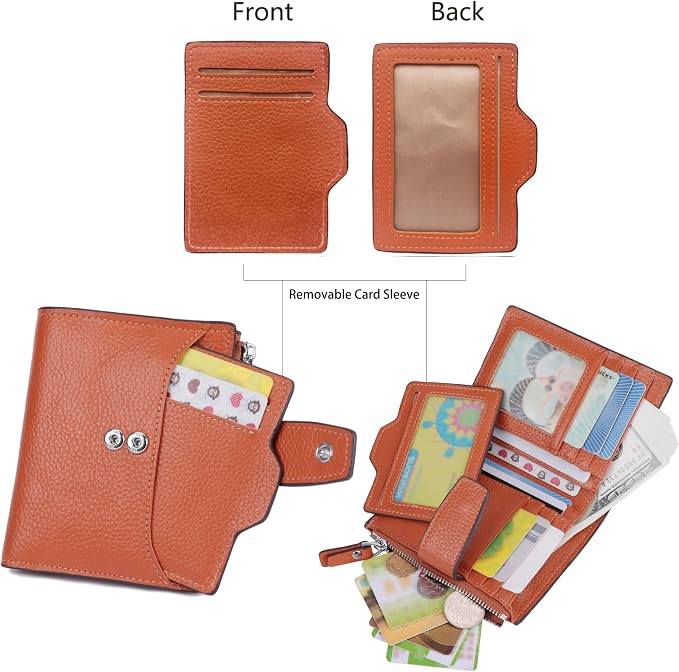 Women's RFID Blocking Leather Small Compact Bi-fold Zipper Pocket Wallet Card Case Purse with id Window - Image 3