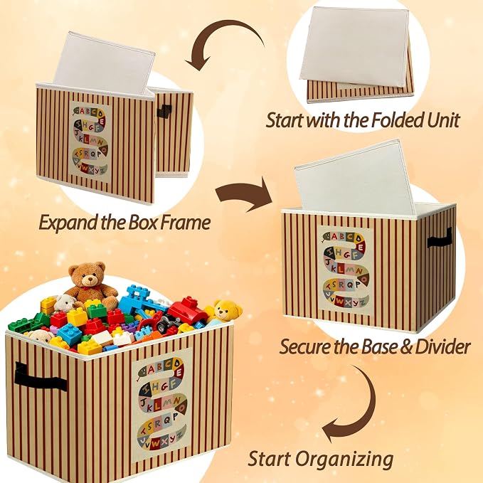 Rustic Alphabet Snake Storage Bins Boxes with Handles | toys books clothes, colorful abc nursery foldable basket for organizing bedroom toddler room playroom - Image 6