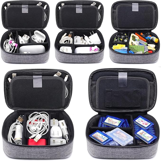 Travel Electronics Organizer Small Carrying Case for Cables Phone Chargers USB Plugs Power Cords Earbuds Adapter Tech Accessories Pouch -Grey - Image 4