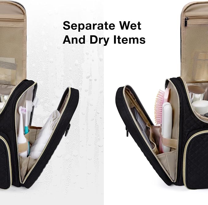 BAGSMART Women's Travel Toiletry Bag, Water-resistant Large Capacity, Black | Cosmetic Makeup Bag, Door Room Essentials Travel Organizer for Full Sized Toiletries and Cosmetics - Image 5