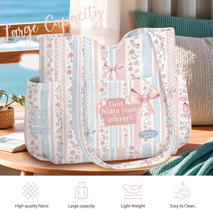 Corduroy Tote Bag for Women,Large Capacity Cute Tote Bags With 6 Pockets,Crossbody Shoulder Handbag for Work Travel Gym - Image 8