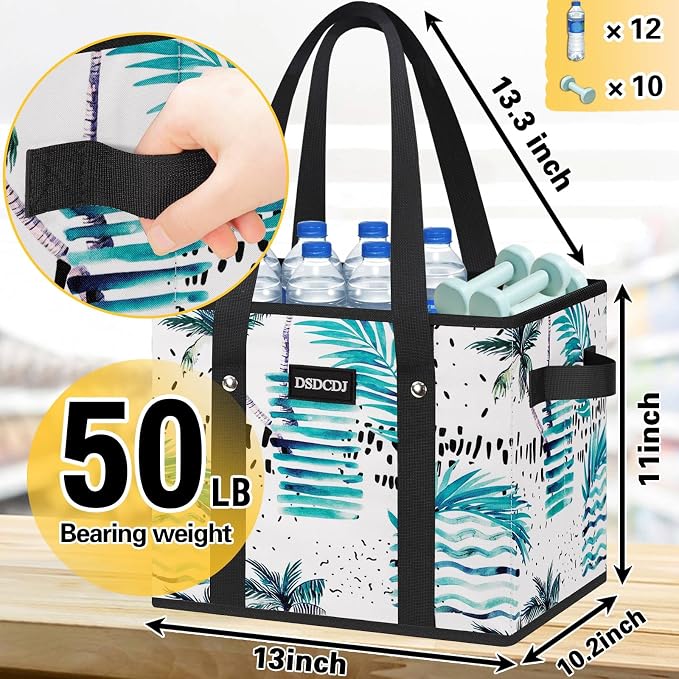 Reusable Grocery Bags 3-Pack, Shopping Tote Bags with Hard Bottom | Heavy Duty, Holds 65lbs, 25L Capacity, Stands Upright, Tear-Resistant Handles with Metal Rivets, Foldable for Storage - Image 4